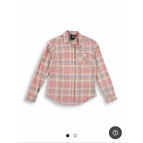The North Face Pacific Plaid Button Down Shirt Women Small Long Sleev Peach Logo - Picture 1 of 9